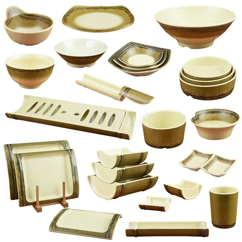 Bamboo-Pattern Melamine Plate Set